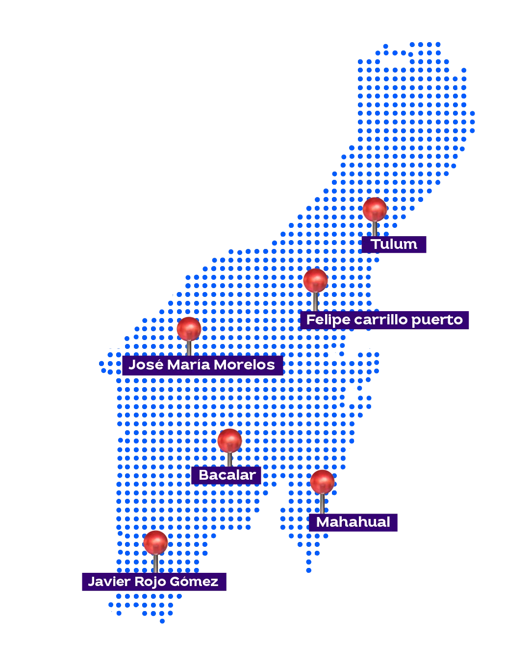 Mapa de delegaciones en Quintana Roo