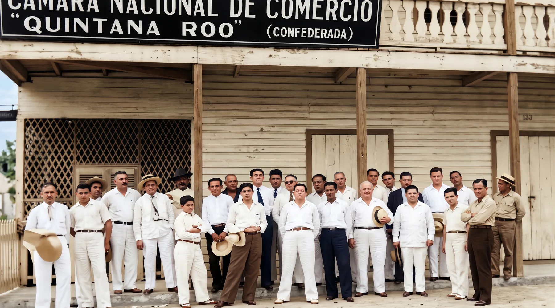 Recreación a color — Grupo fundador de la Cámara Nacional de Comercio de Chetumal